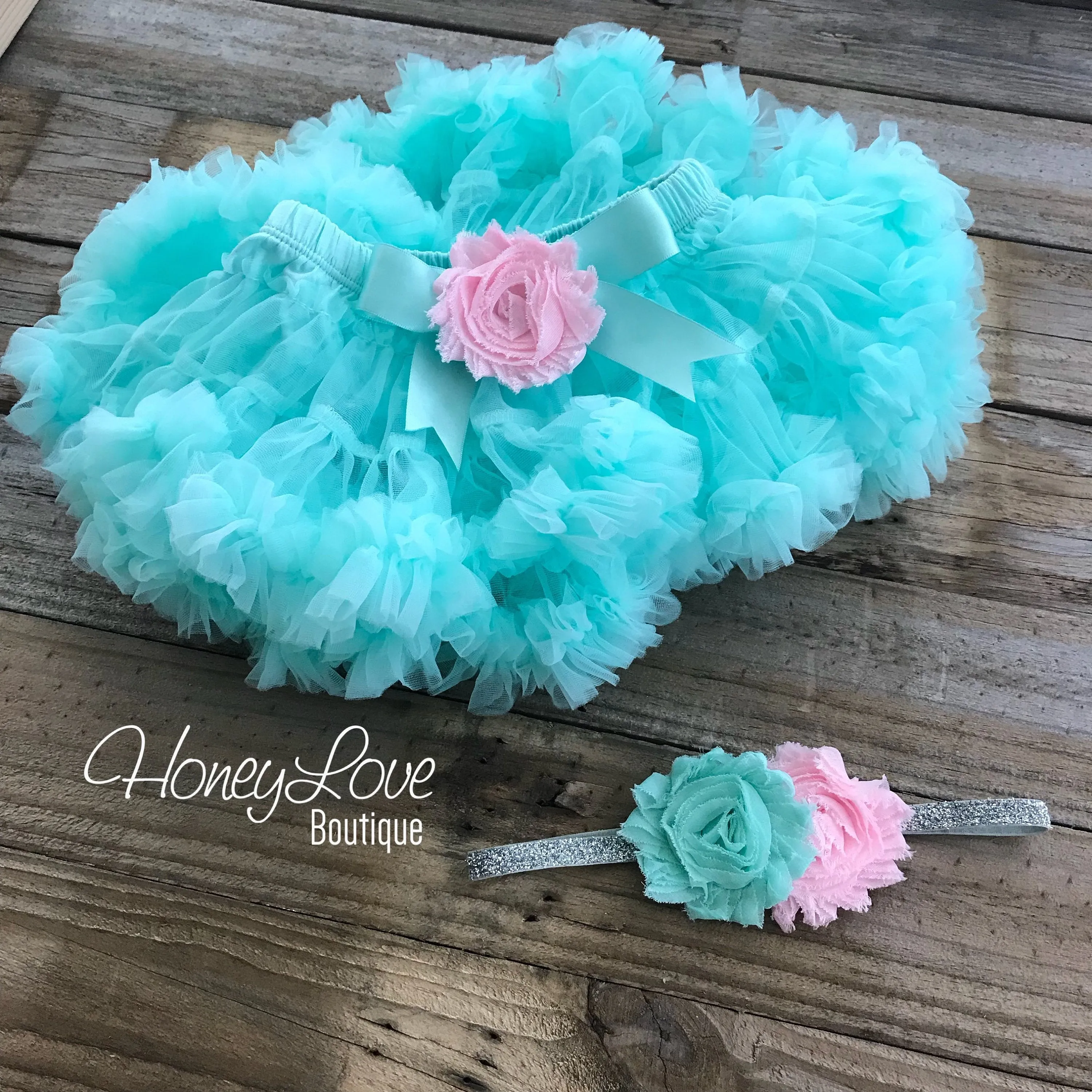 One with heart - Birthday Outfit - Mint/Aqua, Light Pink and Gold/Silver glitter