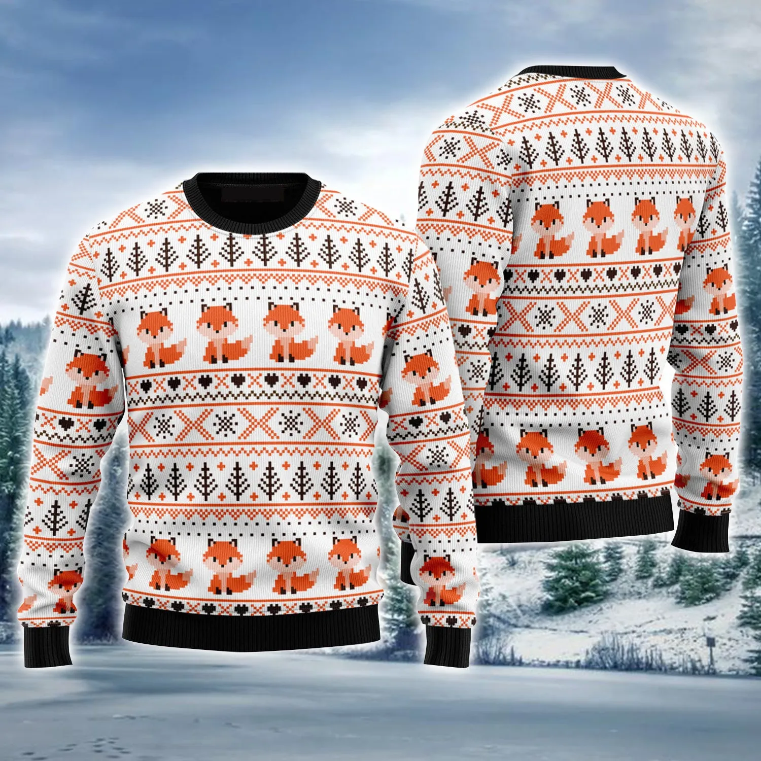 Orange Fox Ugly Christmas Sweater, Fox Loves Xmas, Funny Christmas Ugly Sweater