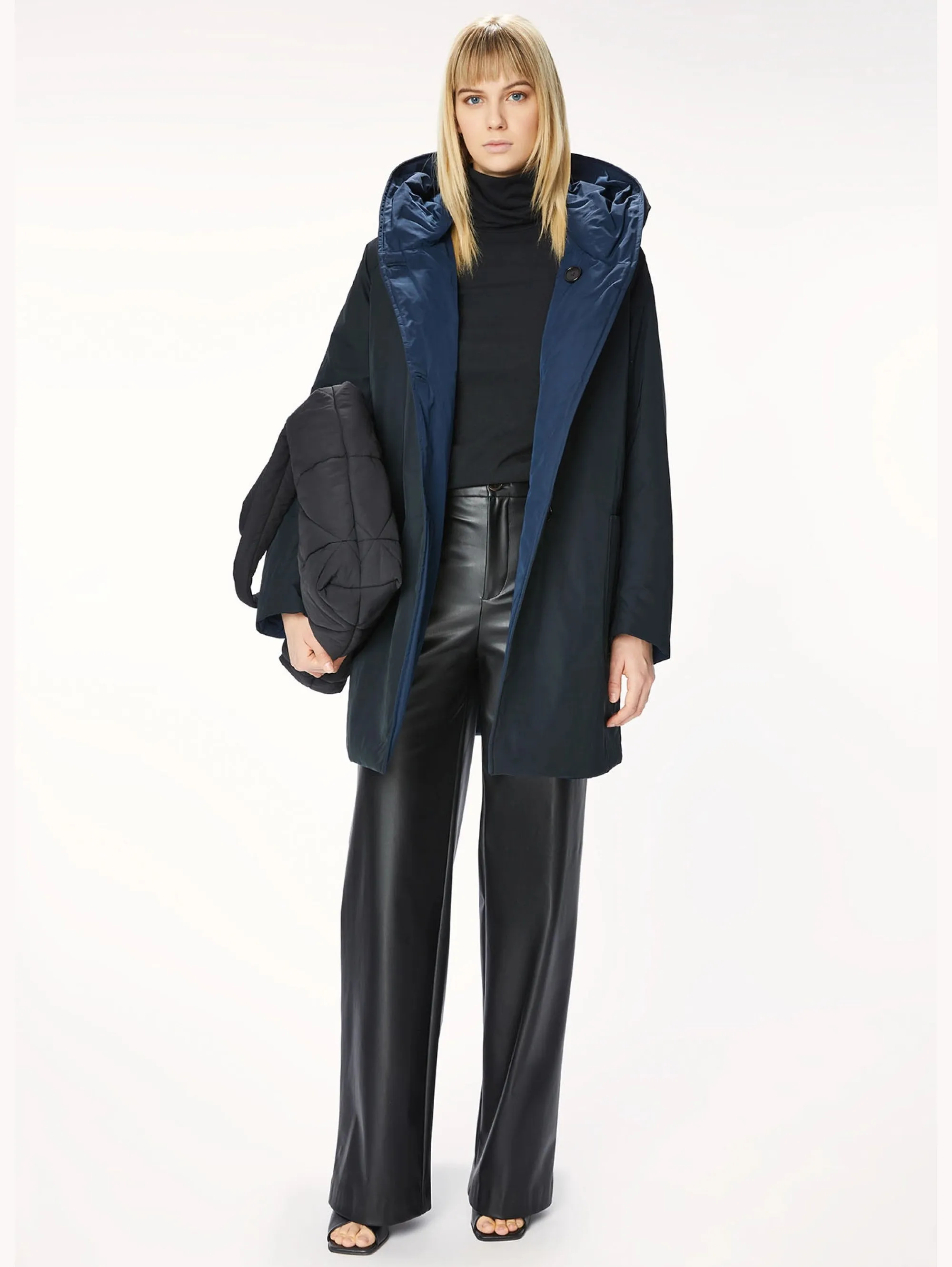 Parka Reversibile in Nylon Memory Nero/Blu