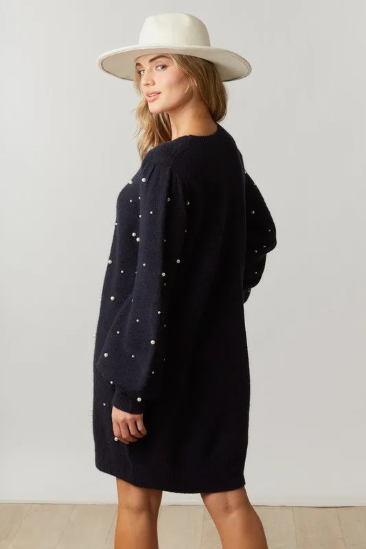Pearl-fection Black Sweater Dress
