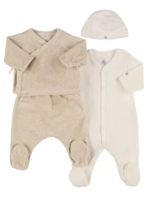 Petit Bateau   Cotton cardigan, bodysuit, pants &amp; hat 