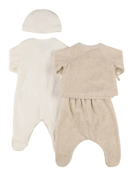 Petit Bateau   Cotton cardigan, bodysuit, pants &amp; hat 