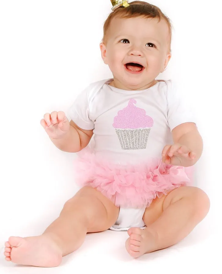Pink/Silver Cupcake Ruffle Bodysuit