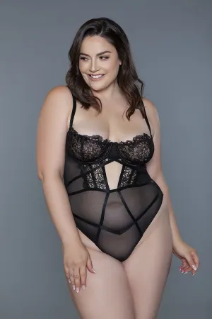 Plus Size Black 1 Pc Underwired Cups Bodysuit