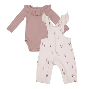 Pretty Pink Floral Ruffle Overall Set