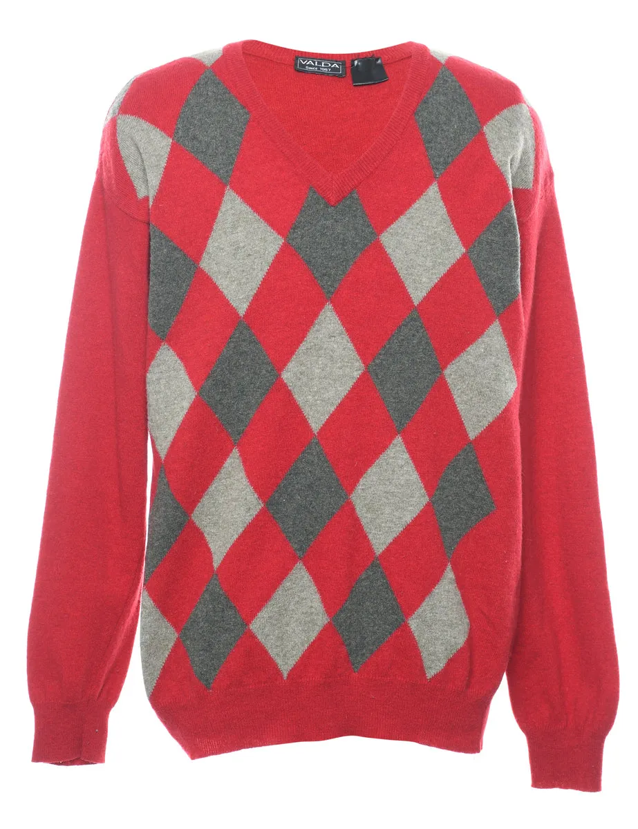 Red Harlequin Pattern Jumper - L