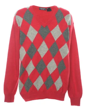 Red Harlequin Pattern Jumper - L