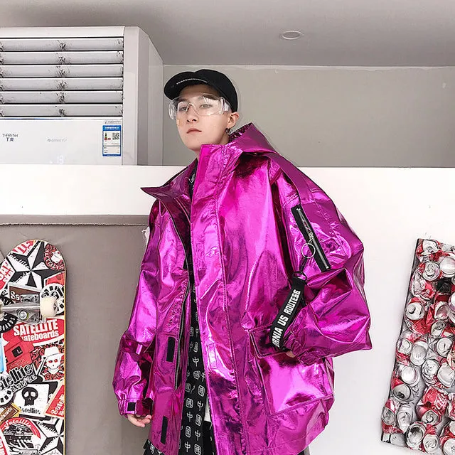 Reflective Bomber Metalic Zipper Jacket