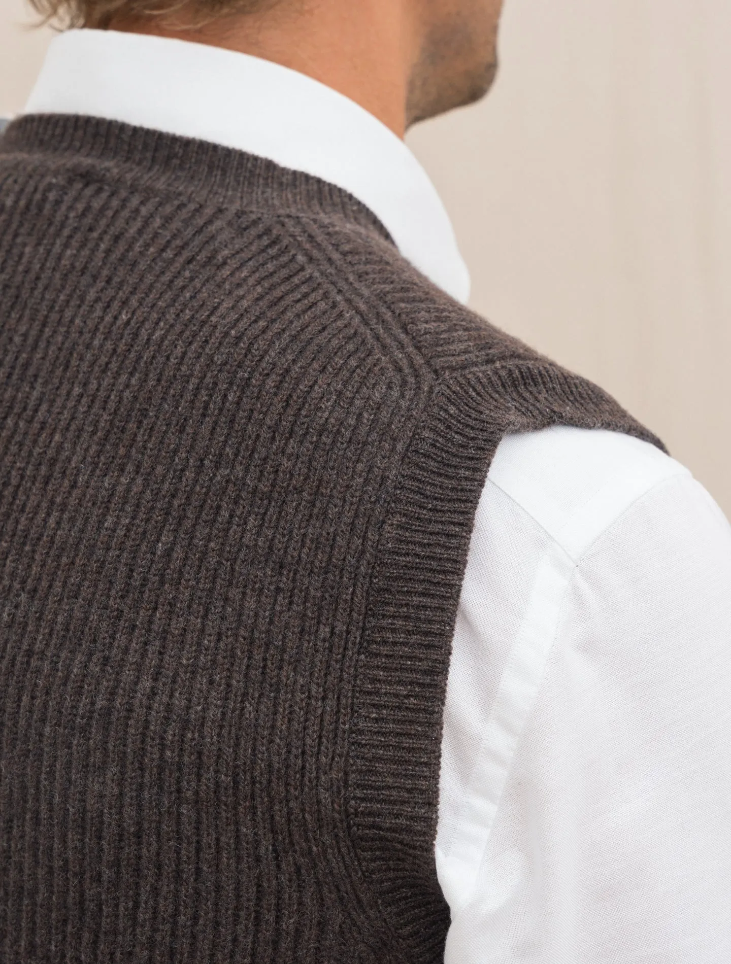 Rib Knitted Wool Sweater Vest Brown