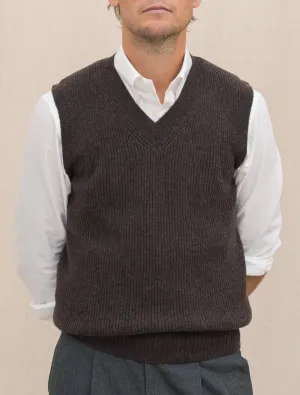 Rib Knitted Wool Sweater Vest Brown