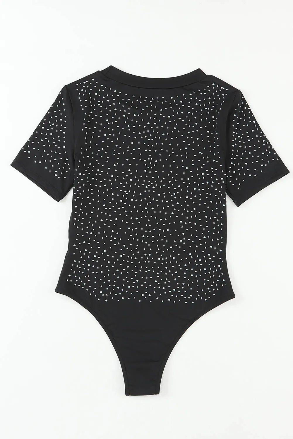 Rose Rhinestone Allover Round Neck Short Sleeve Bodysuit