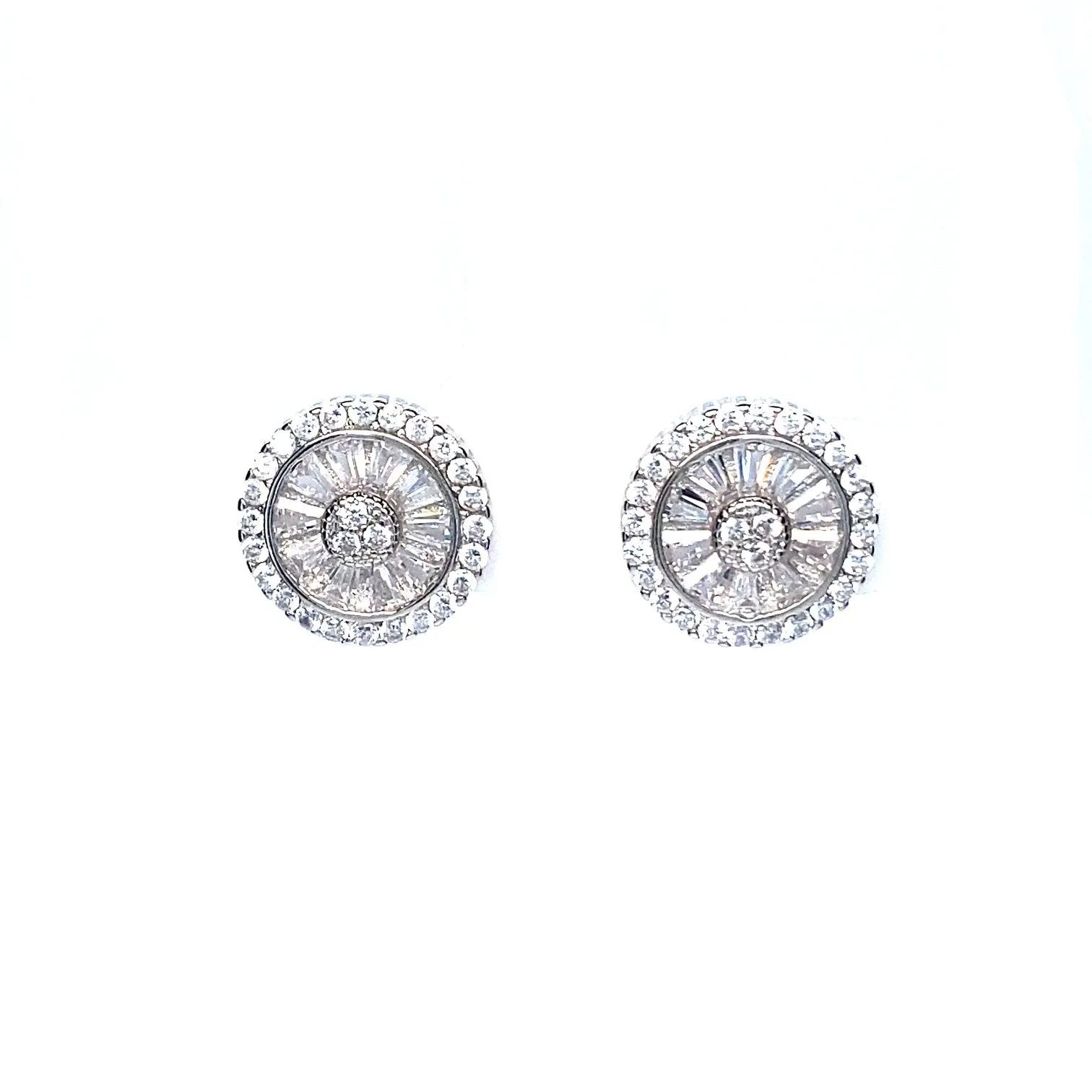 Round Sparkling Baguette Studs