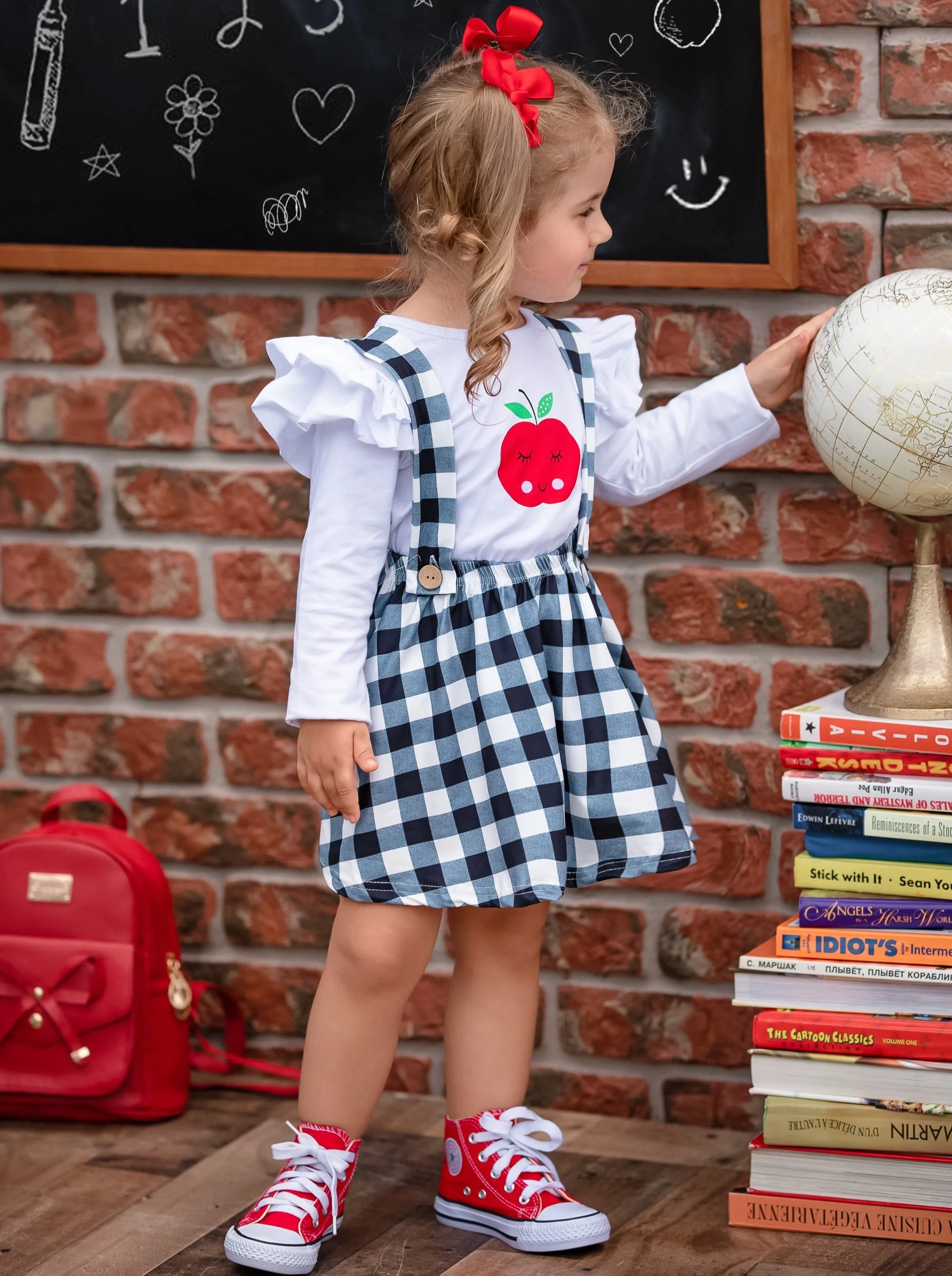 School's In Session Plaid Overall Skirt Set