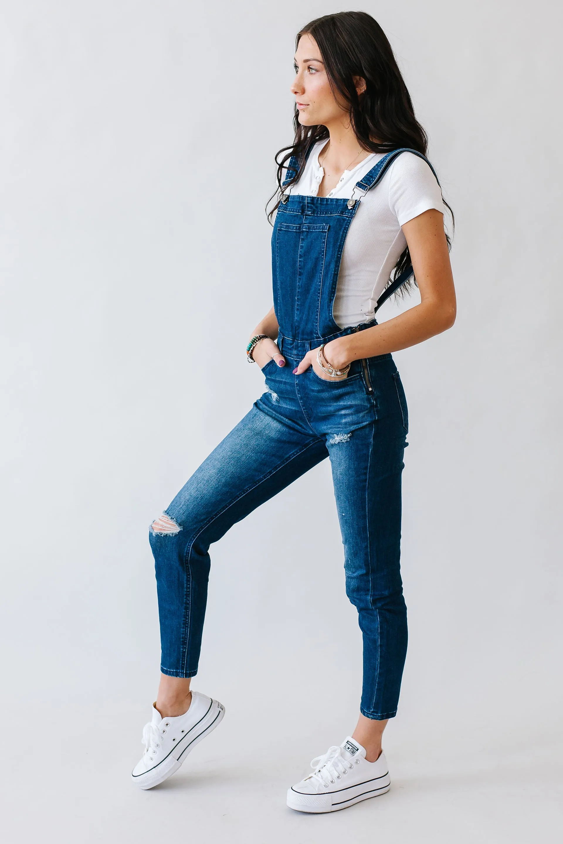 See It Happen Dark Wash Kancan Overall