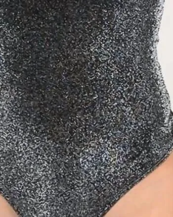 Sheer Glitter Scoop Neck Bodysuit in Black | Black