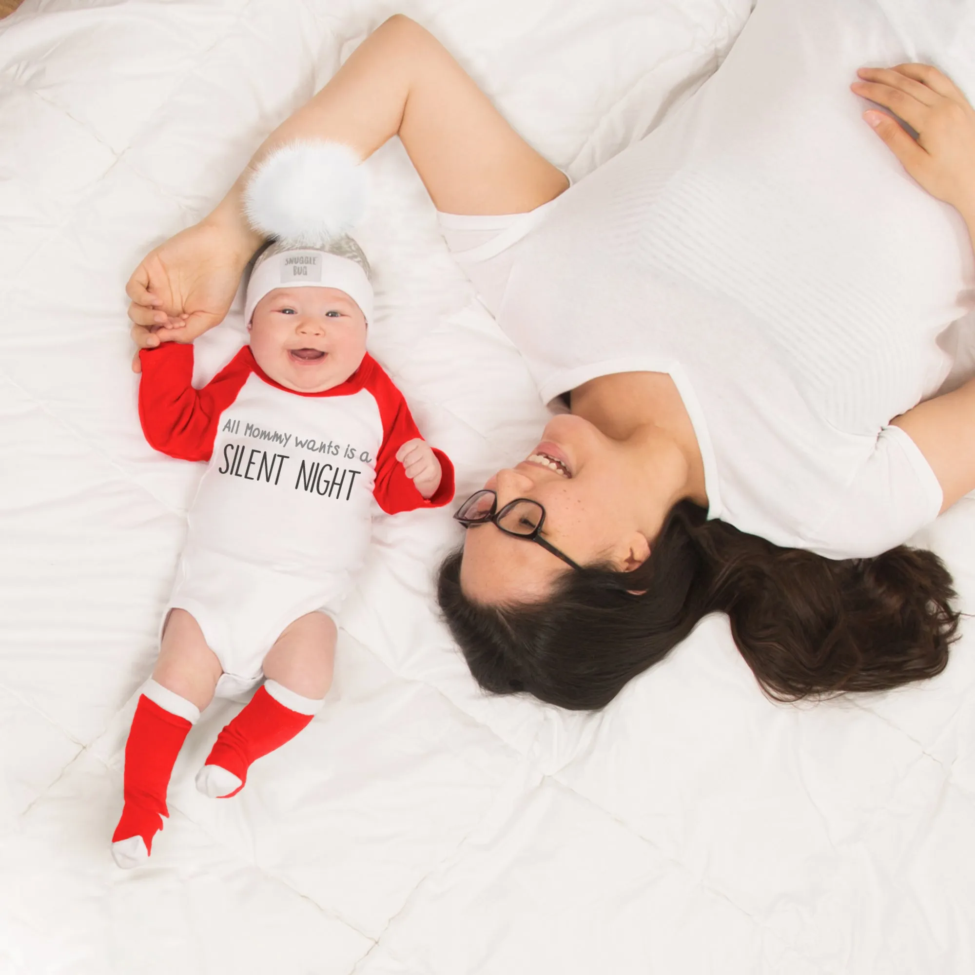 Silent Night 3/4 Length Red Sleeve Onesie