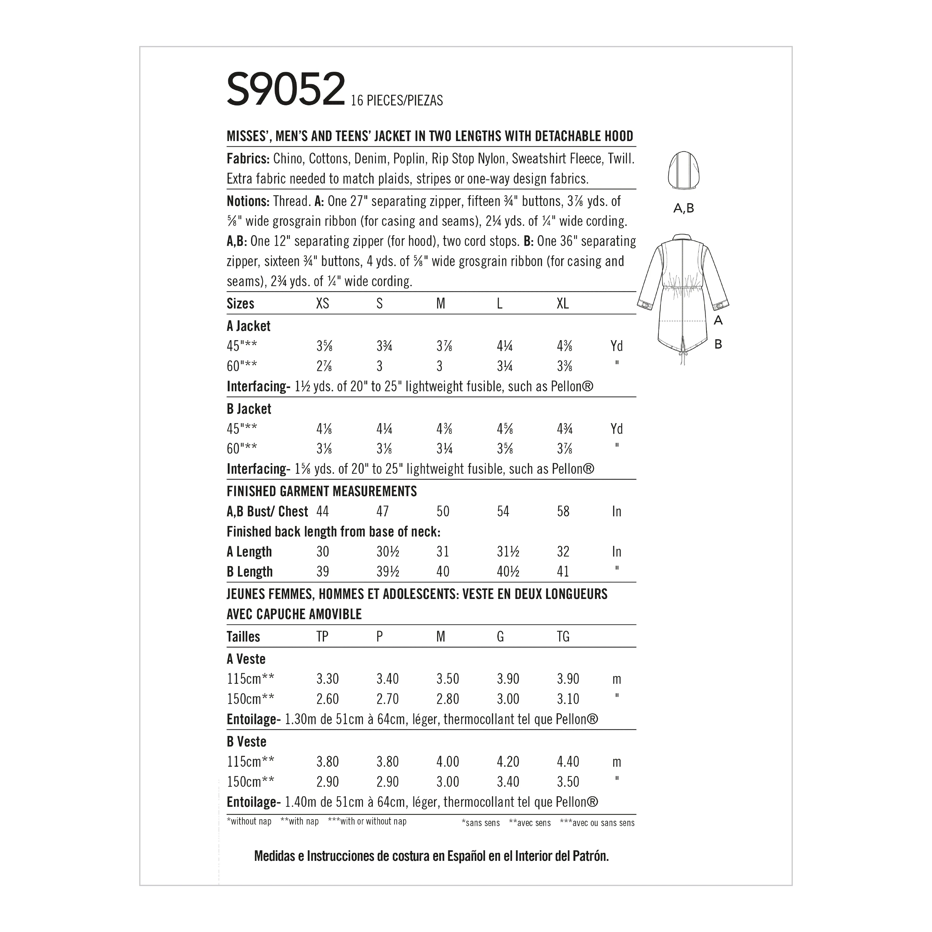 Simplicity Sewing Pattern S9052 Jacket and Hood