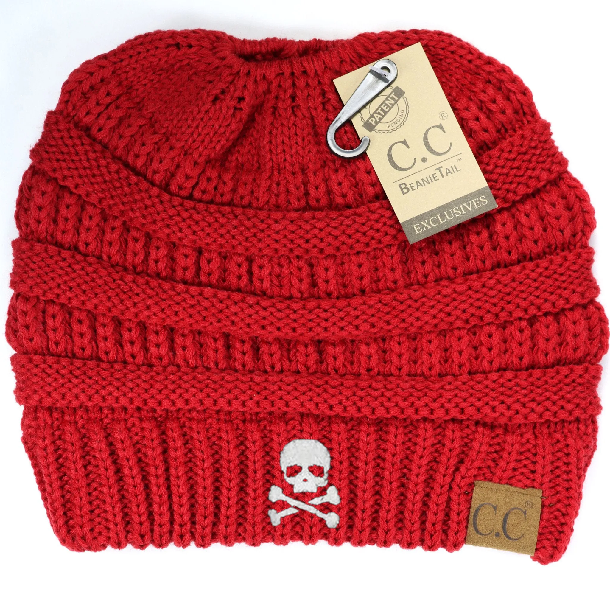 Skull & Crossbones Ponytail Messy Bun Beanie