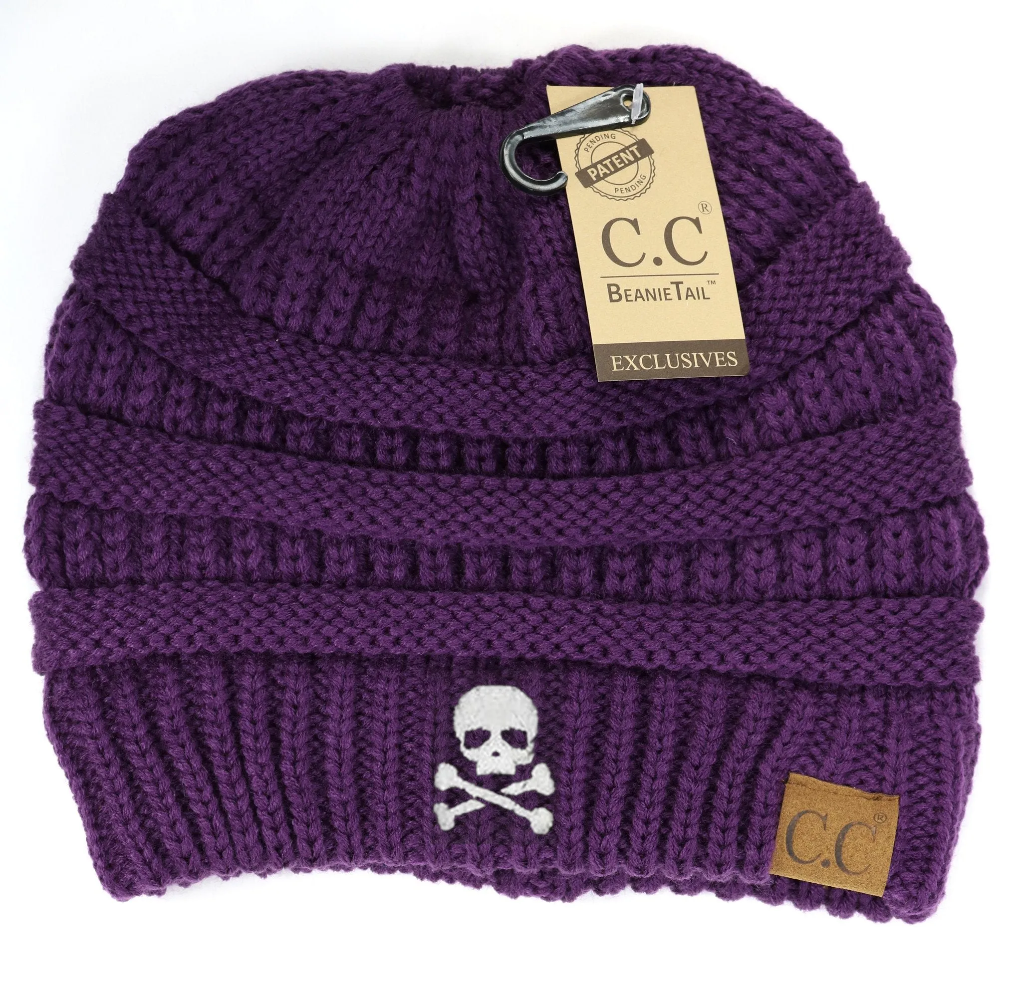 Skull & Crossbones Ponytail Messy Bun Beanie