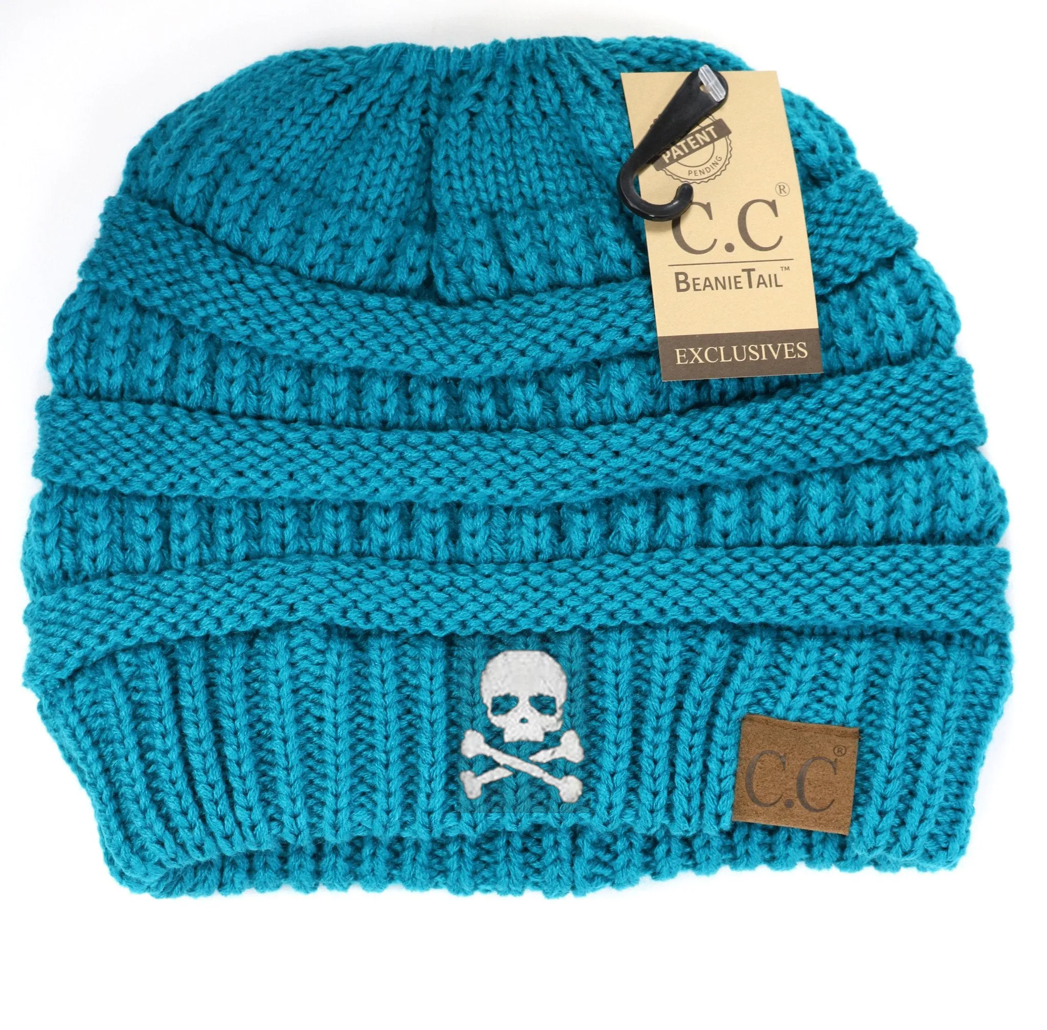 Skull & Crossbones Ponytail Messy Bun Beanie