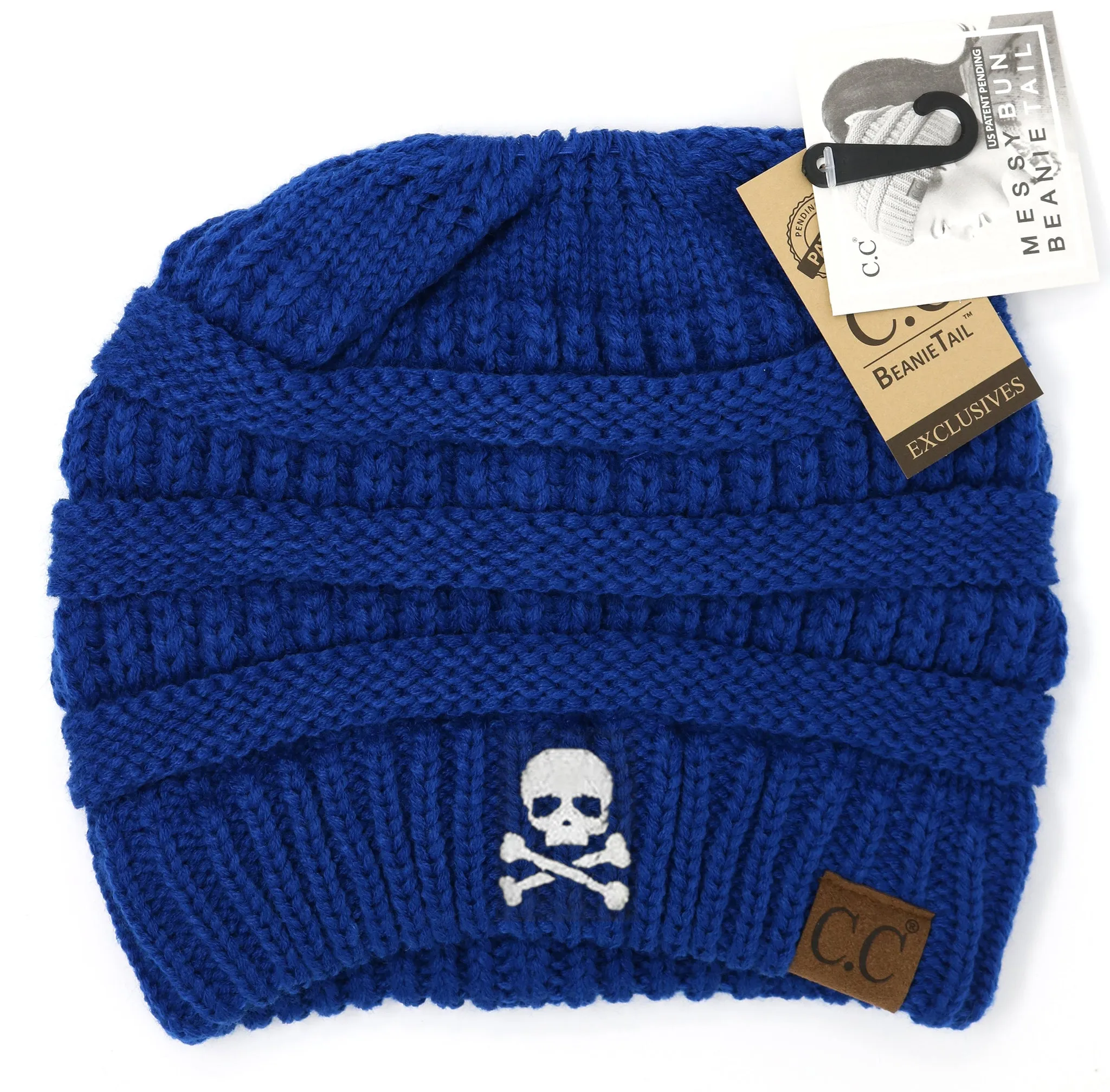 Skull & Crossbones Ponytail Messy Bun Beanie