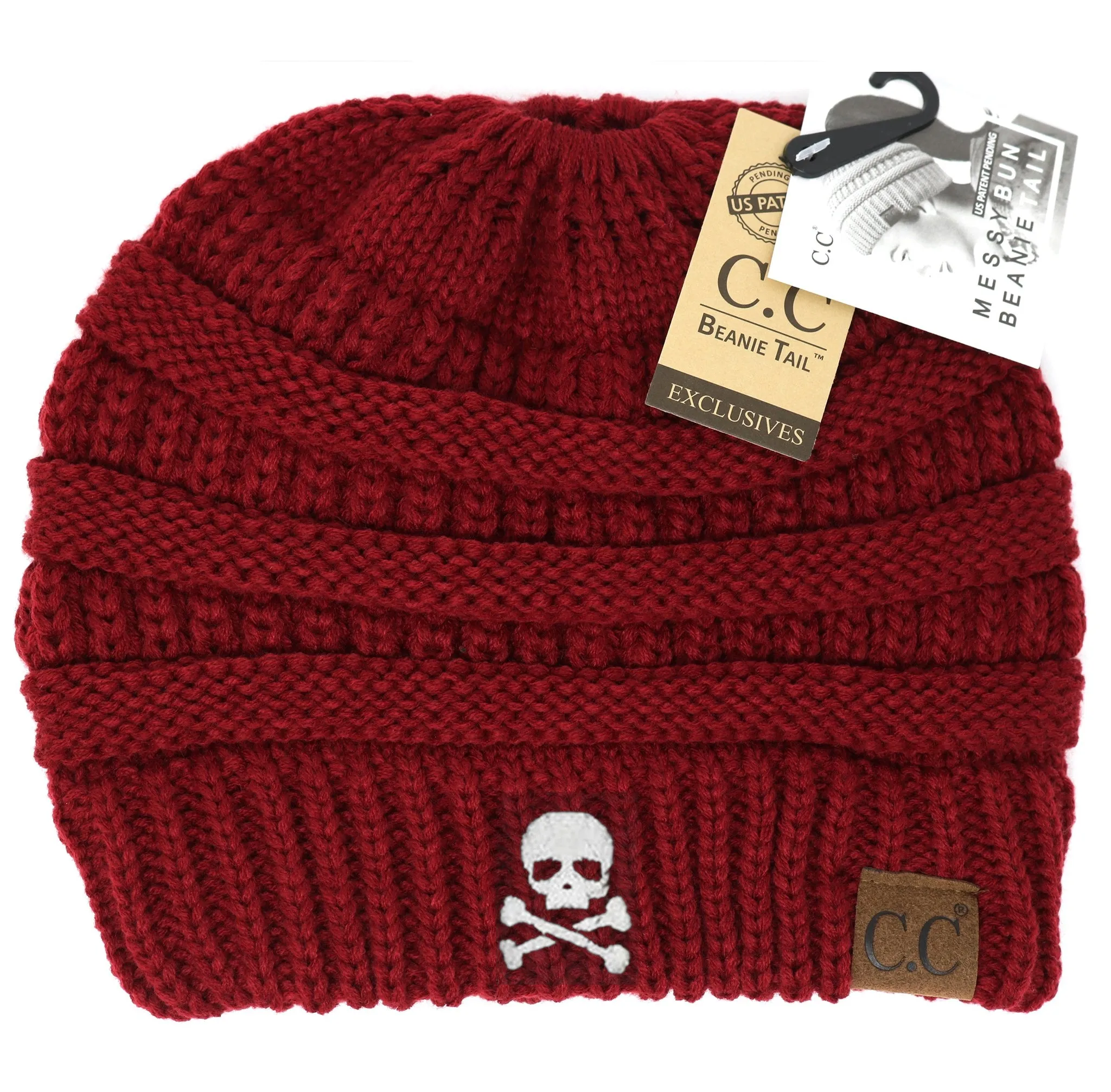 Skull & Crossbones Ponytail Messy Bun Beanie