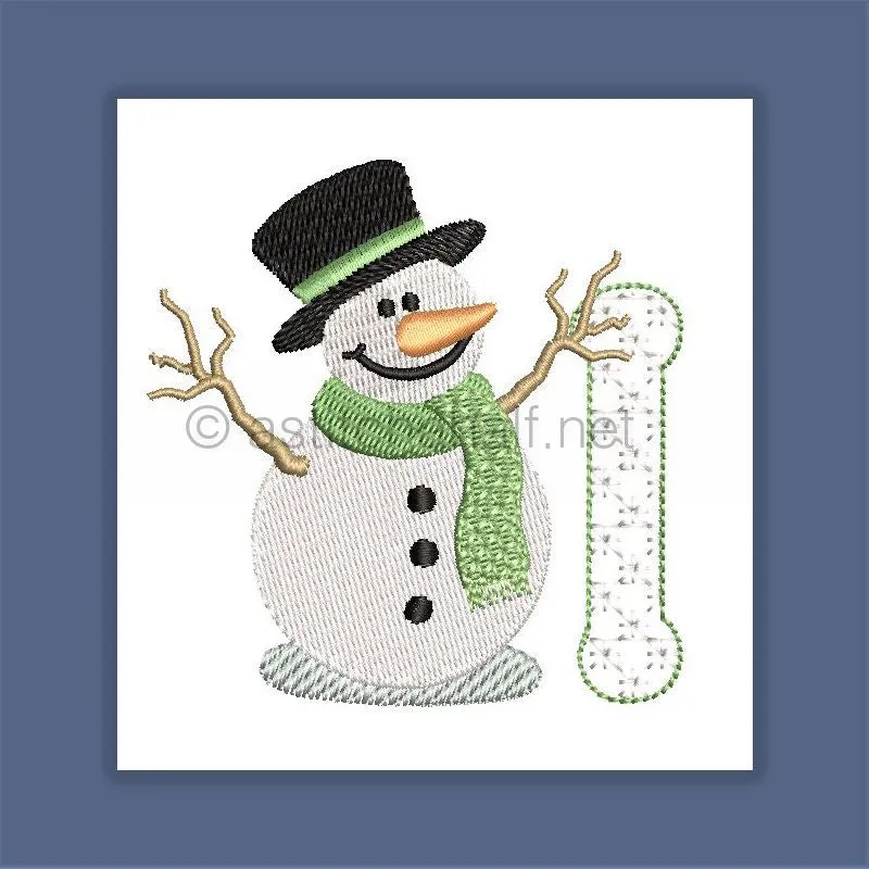 Snowflakes and Snowmen Monogram Letter I