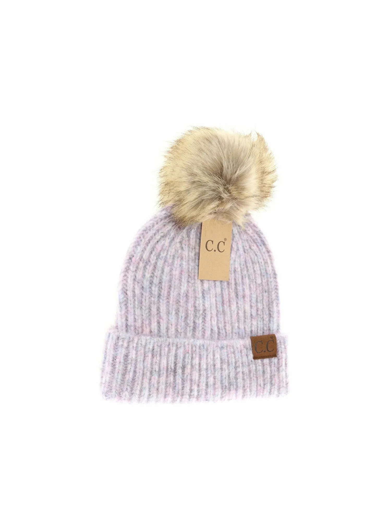 Soft Ribbed Fur Pom Beanie