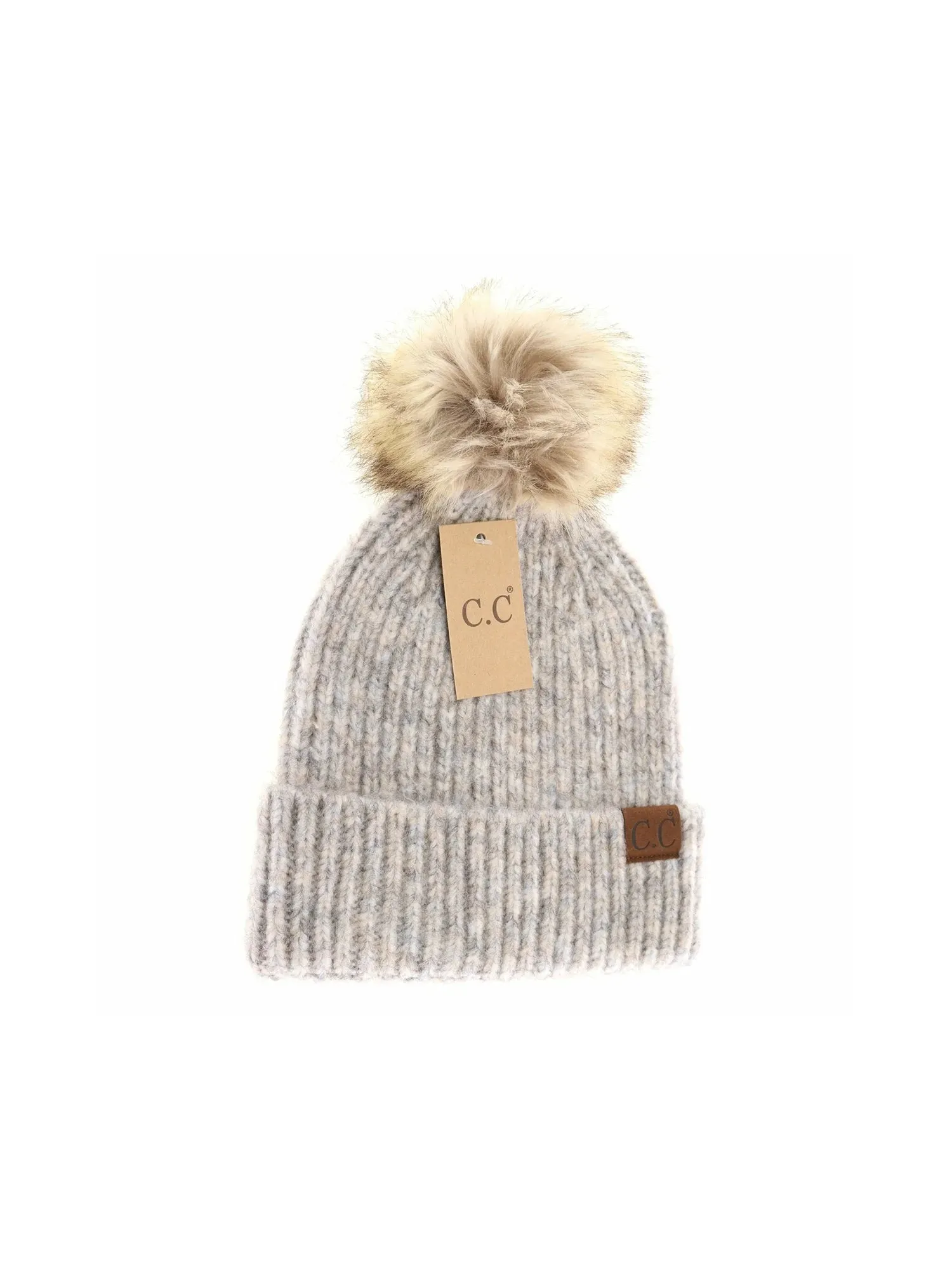 Soft Ribbed Fur Pom Beanie