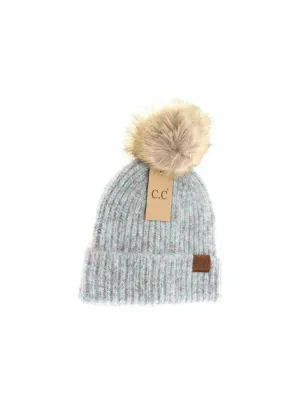 Soft Ribbed Fur Pom Beanie