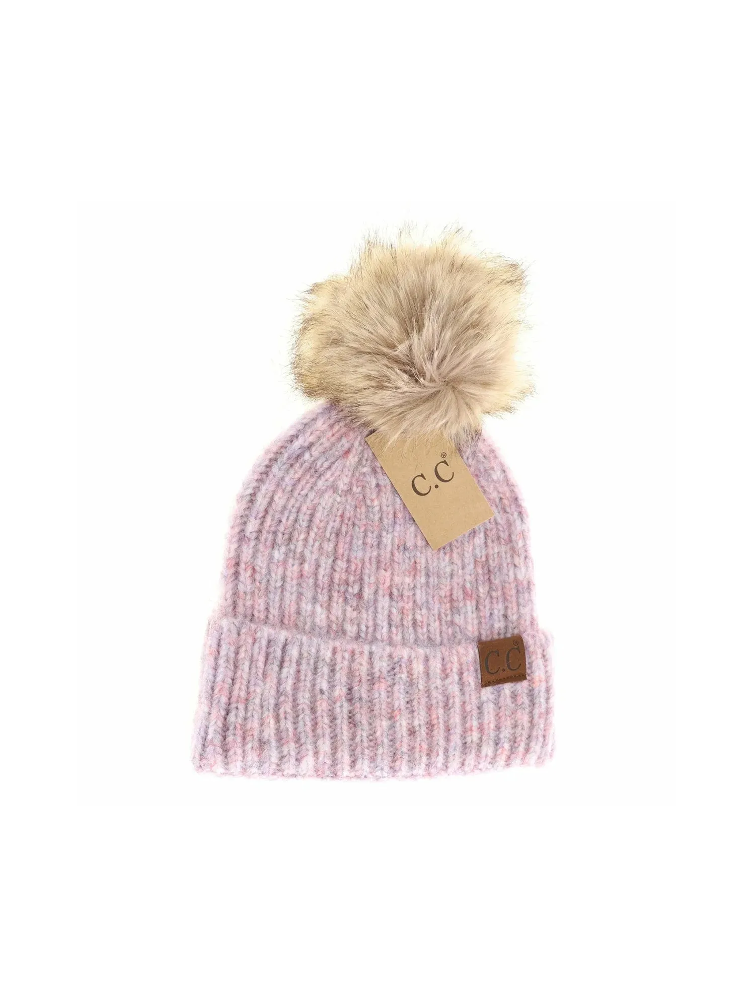 Soft Ribbed Fur Pom Beanie