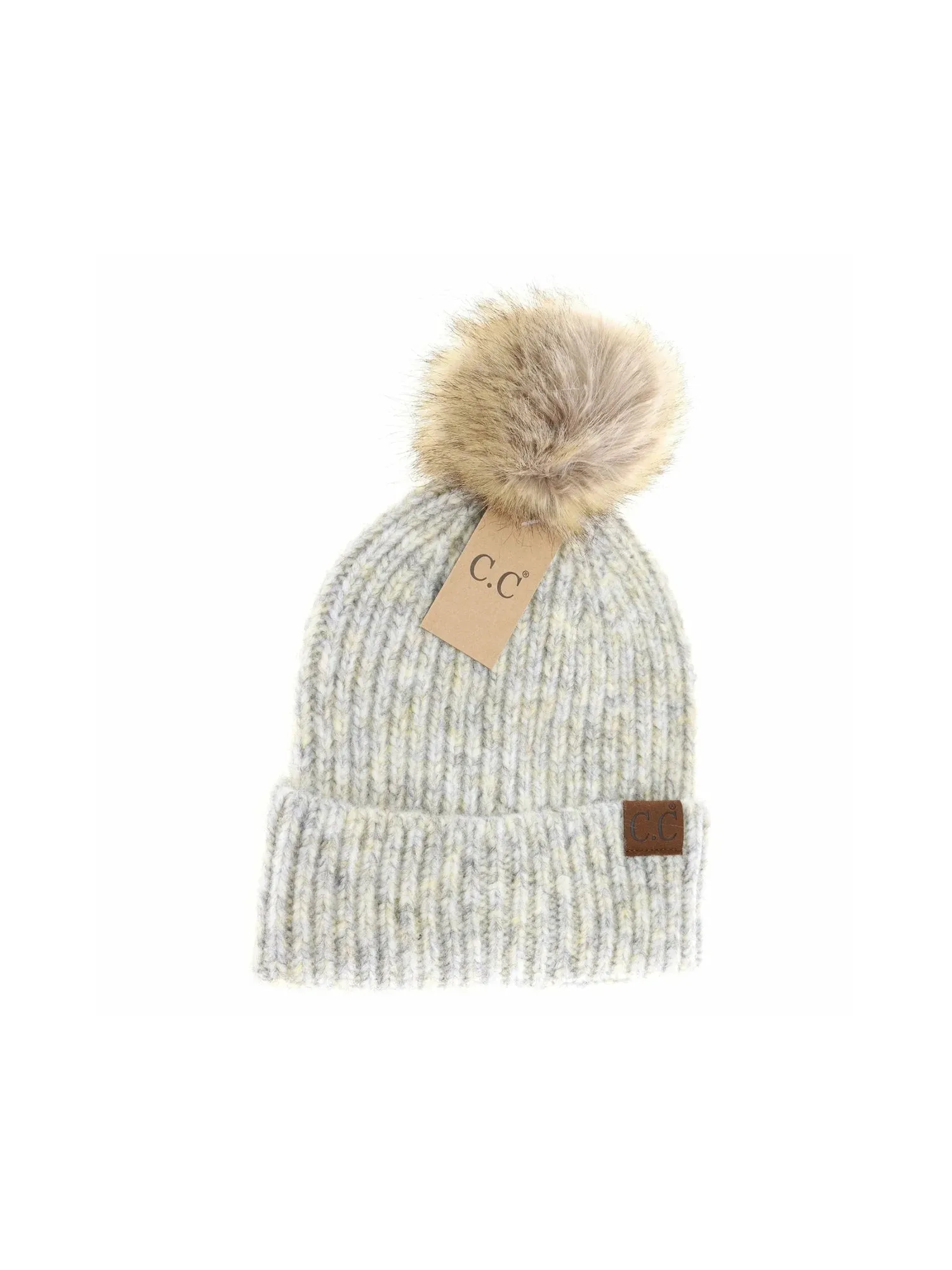 Soft Ribbed Fur Pom Beanie