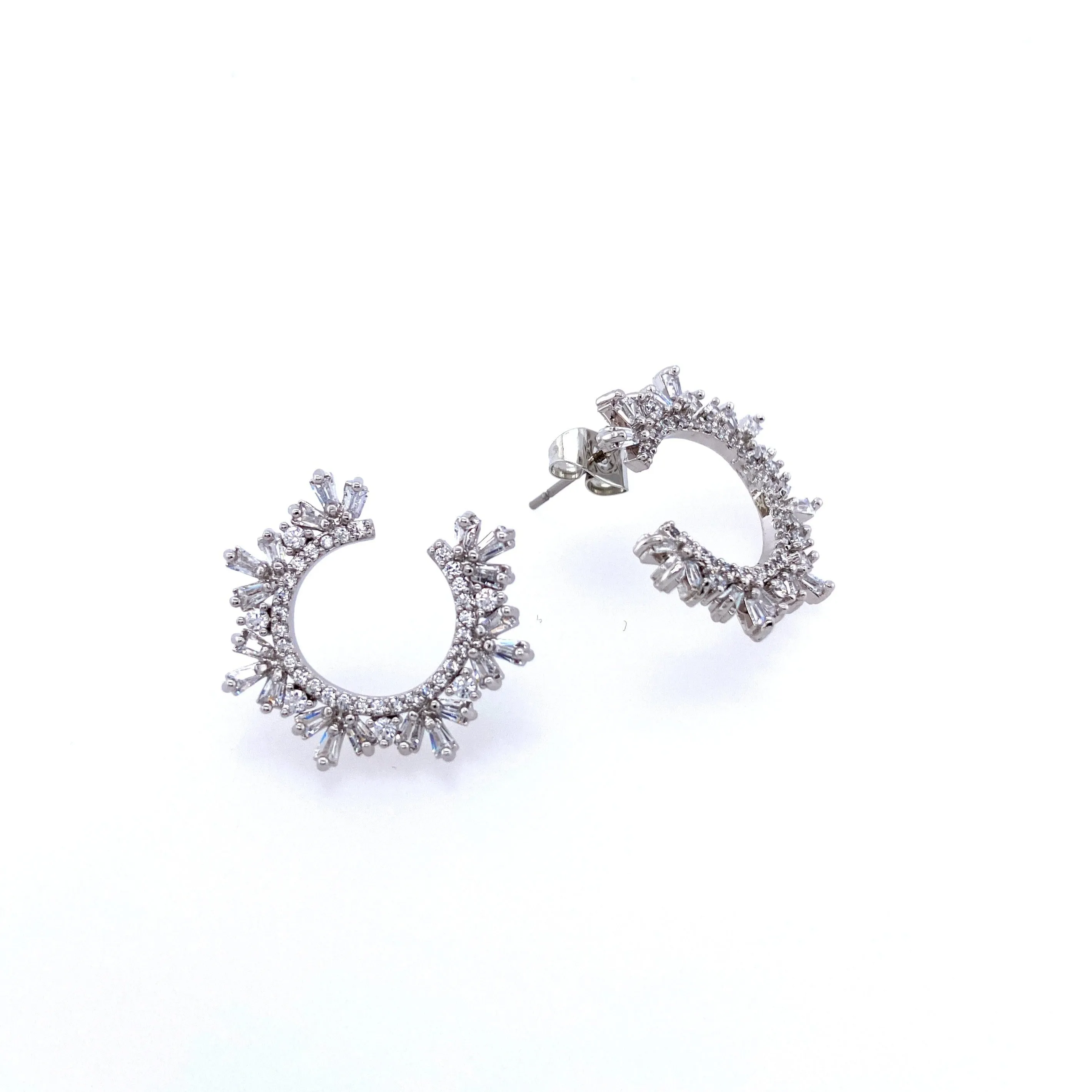 Sparkling Baguette Open Circle Earrings