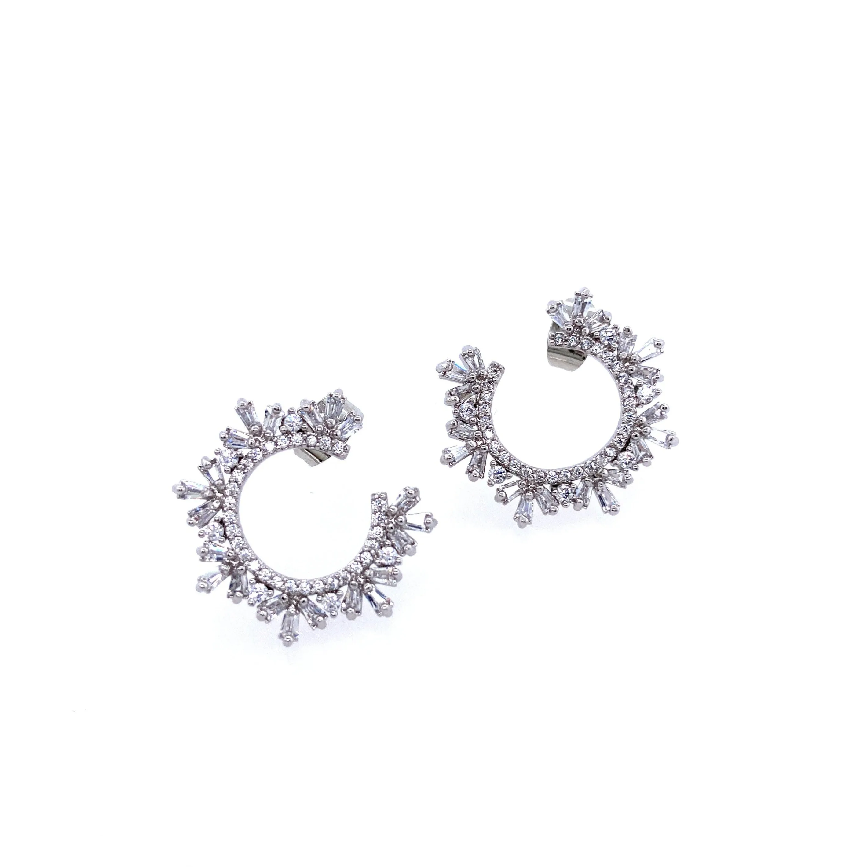 Sparkling Baguette Open Circle Earrings