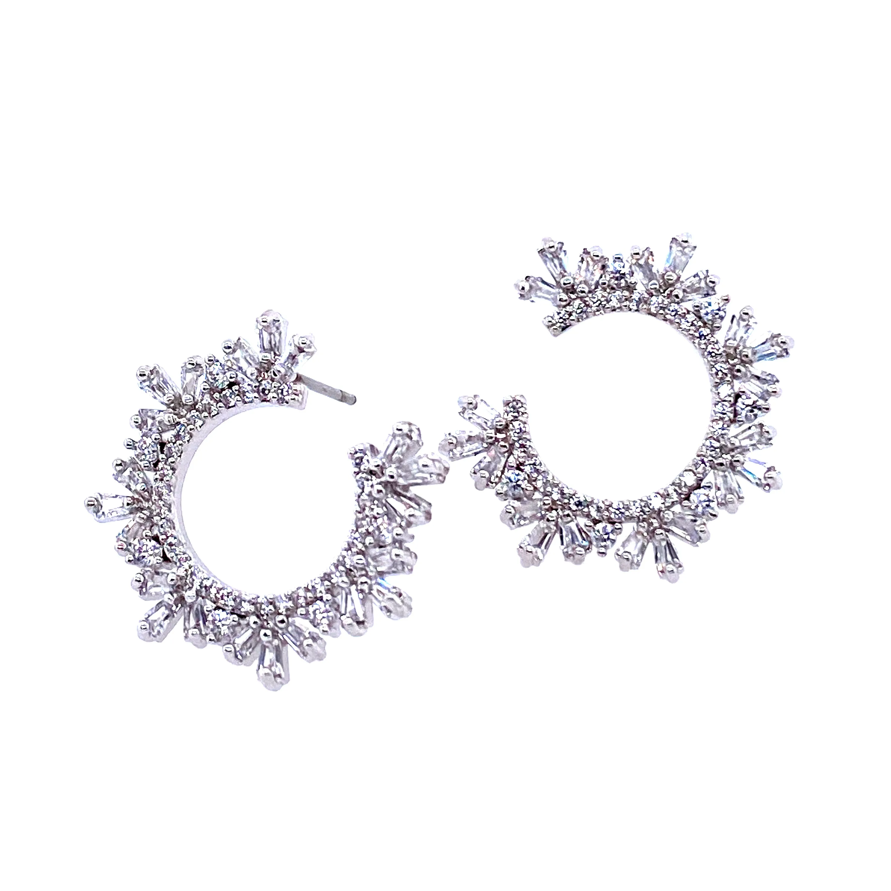 Sparkling Baguette Open Circle Earrings