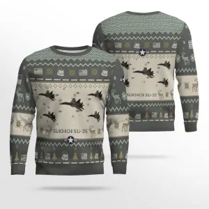 Sukhoi Su-35 SU35_Aircraft Ugly Sweater, Ugly Sweater Christmas Shirt for Men Dad Veteran