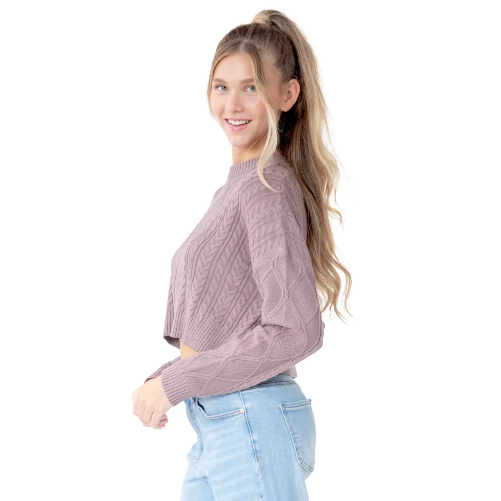 SWEATER PARA MUJER CROP ROUND NECK BRAIDED KNIT FOREVER 21