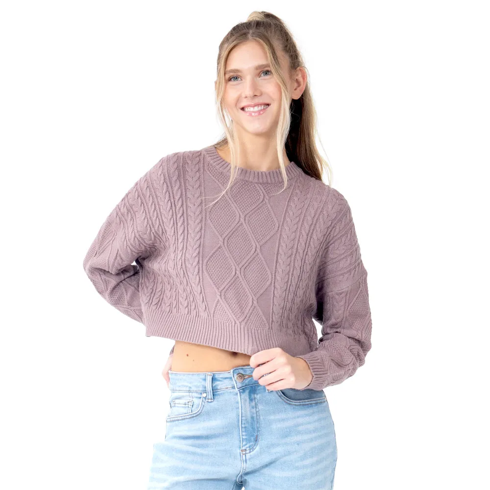 SWEATER PARA MUJER CROP ROUND NECK BRAIDED KNIT FOREVER 21