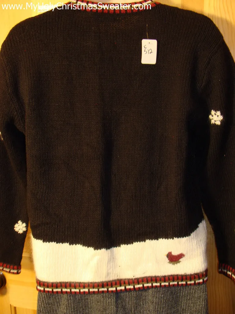 Tacky Cheap Ugly Christmas Sweater Festive Nightime Winter Wonderland with Santa and Trees (f512)
