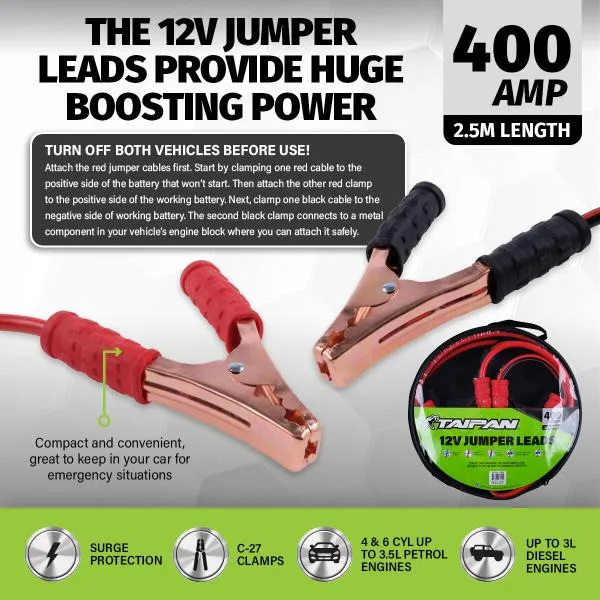 Taipan 400A C-27 Clamps & Surge Protection Jumper Lead Cables - 250cm