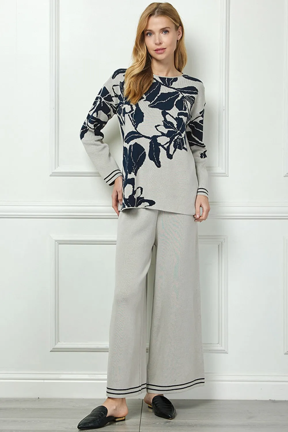 Taupe & Blue Jacquard Sweater