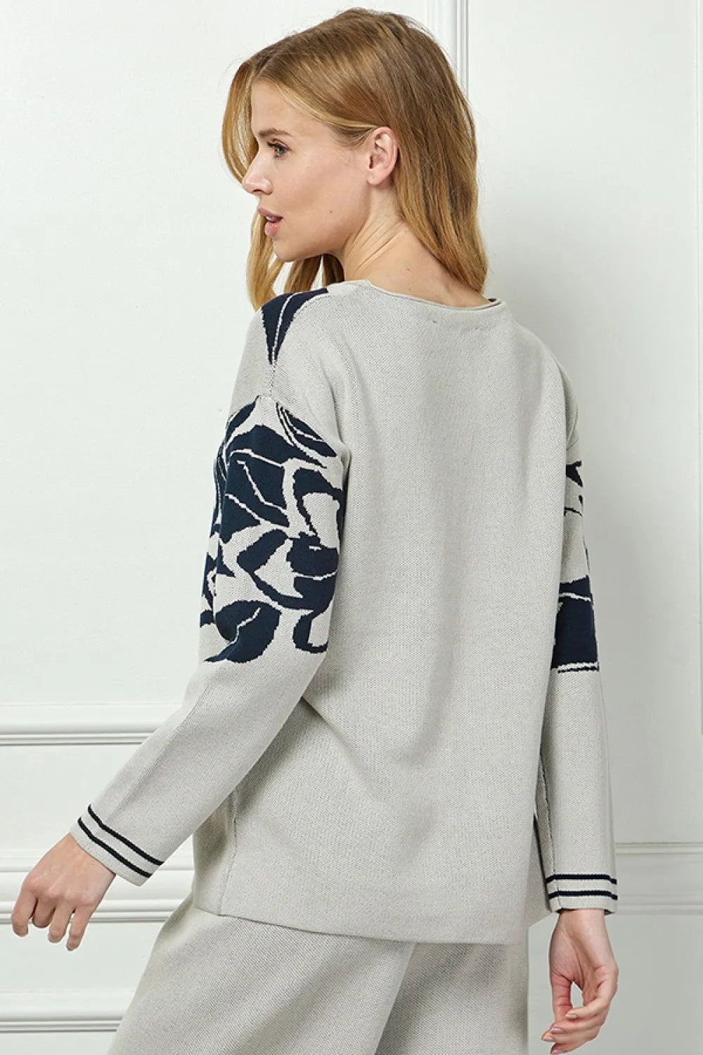 Taupe & Blue Jacquard Sweater