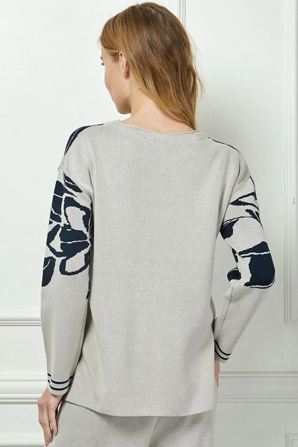 Taupe & Blue Jacquard Sweater