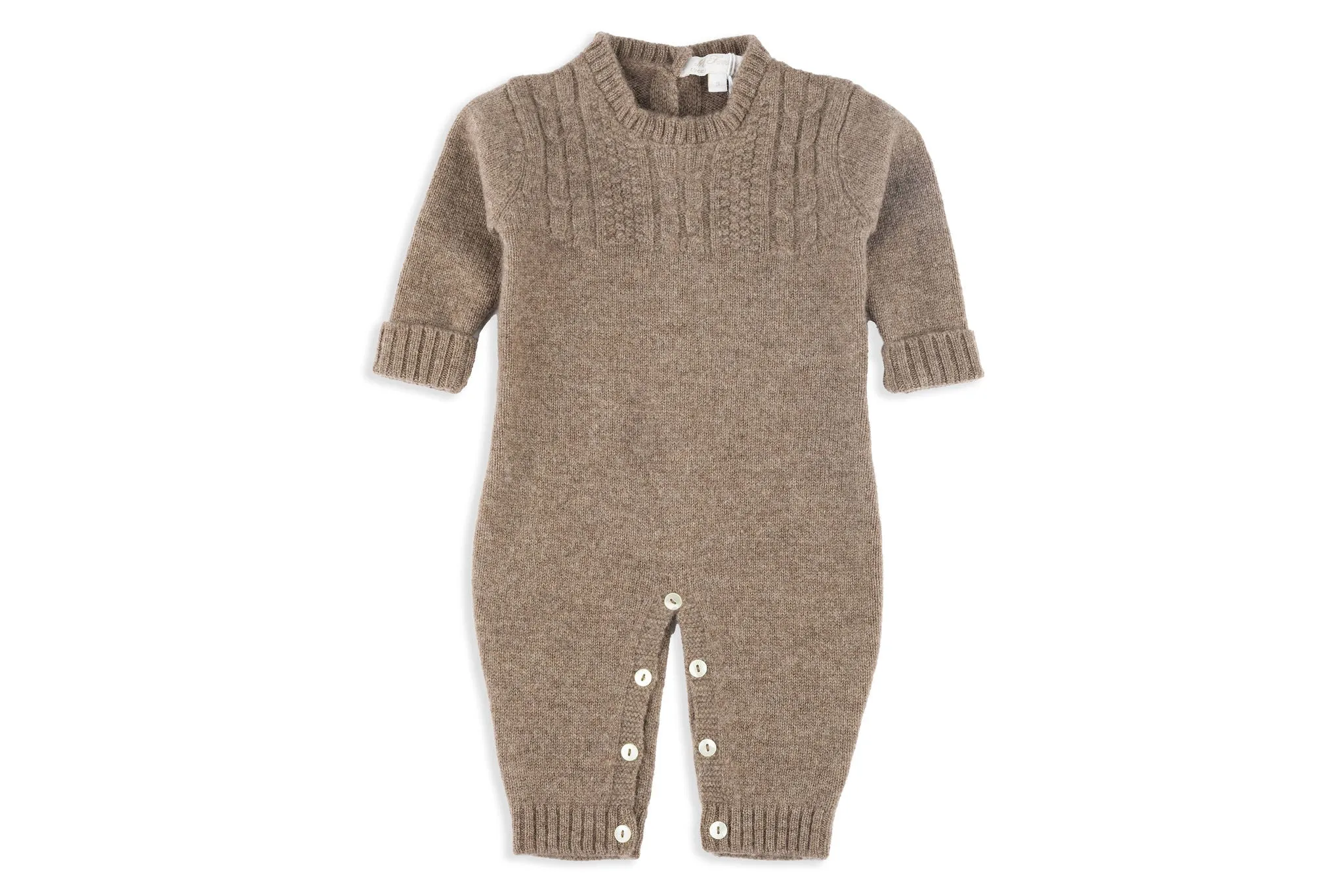Teddy Wool Cable Knit Taupe Footless Romper