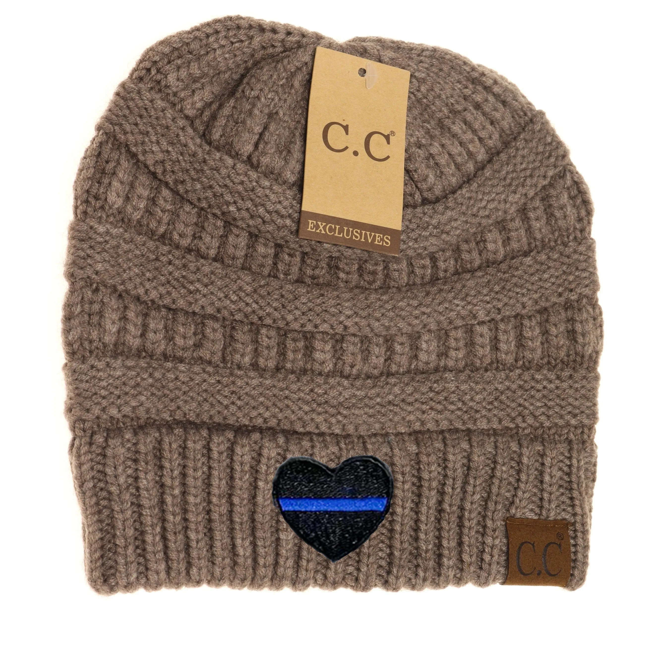 Thin Blue Line Heart Mixed Soft Yarn Beanie