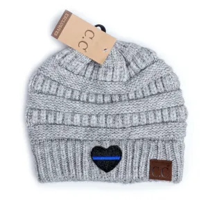 Thin Blue Line Heart Mixed Soft Yarn Beanie