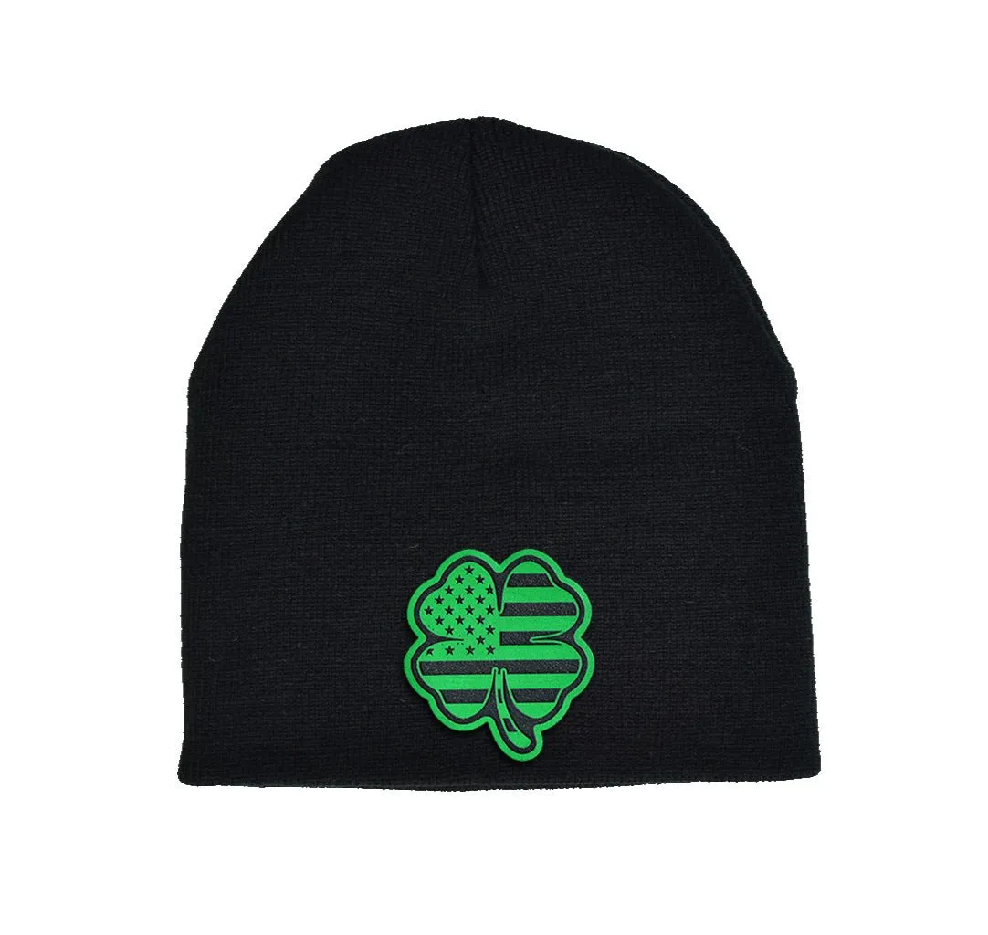 USA Clover Green Leather Beanie