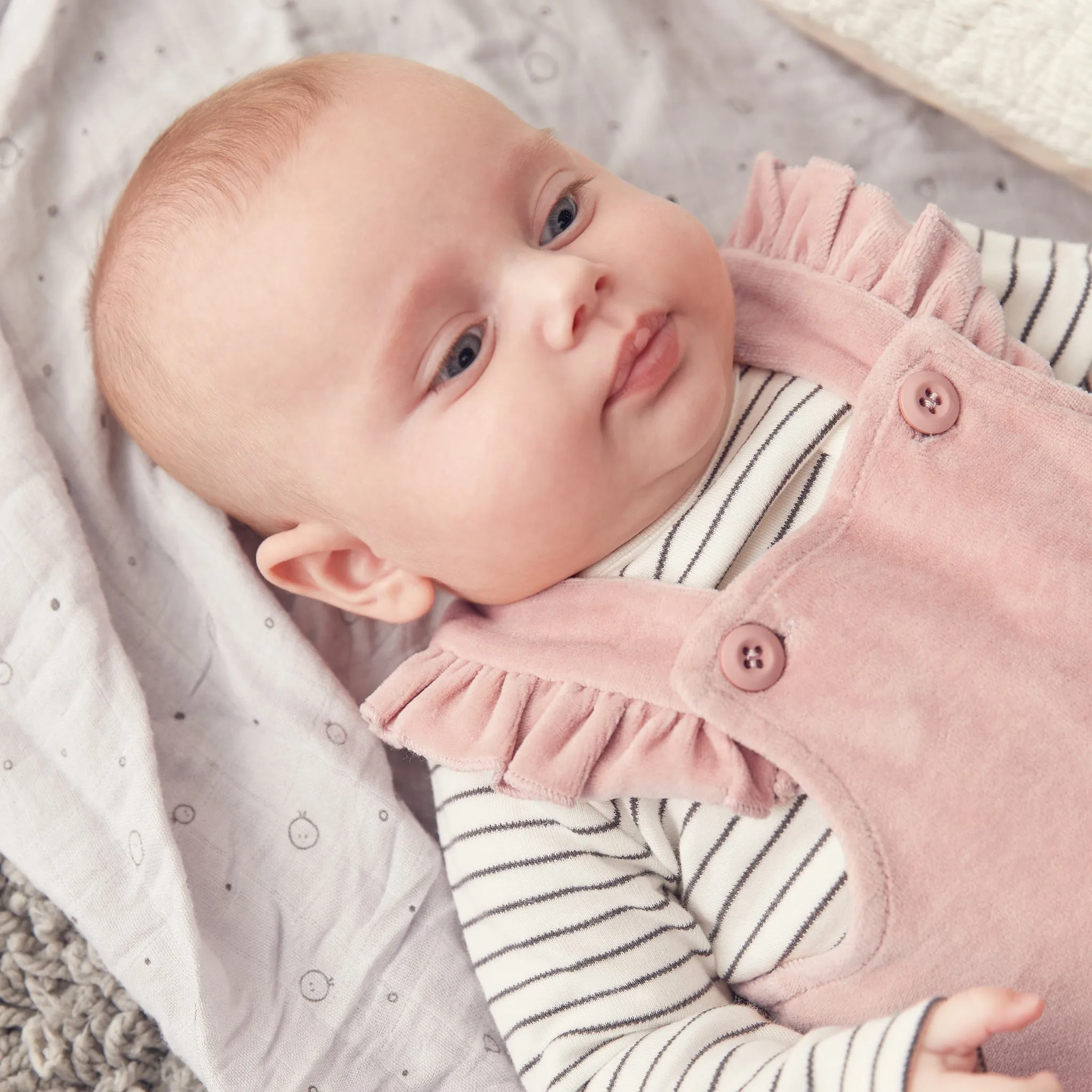 Velour Frill Blush Dungarees & Bodysuit Outfit