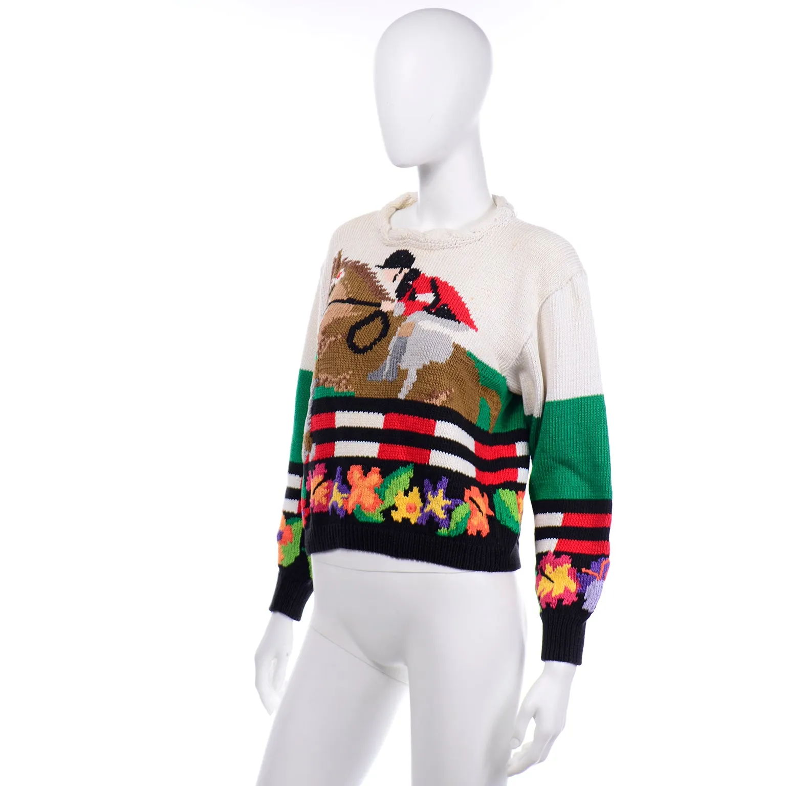 Vintage Berek Cotton Jockey Equestrian Horse Novelty Sweater