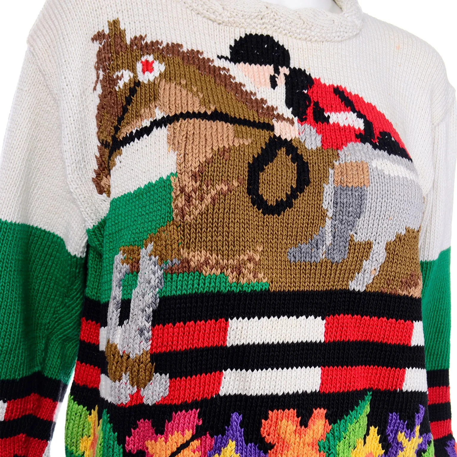 Vintage Berek Cotton Jockey Equestrian Horse Novelty Sweater